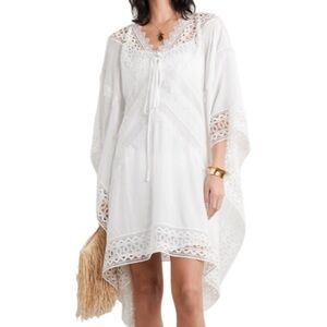 Self-Portrait Resort Collection White Sheer Lace Kaftan Cape Dress US 6
